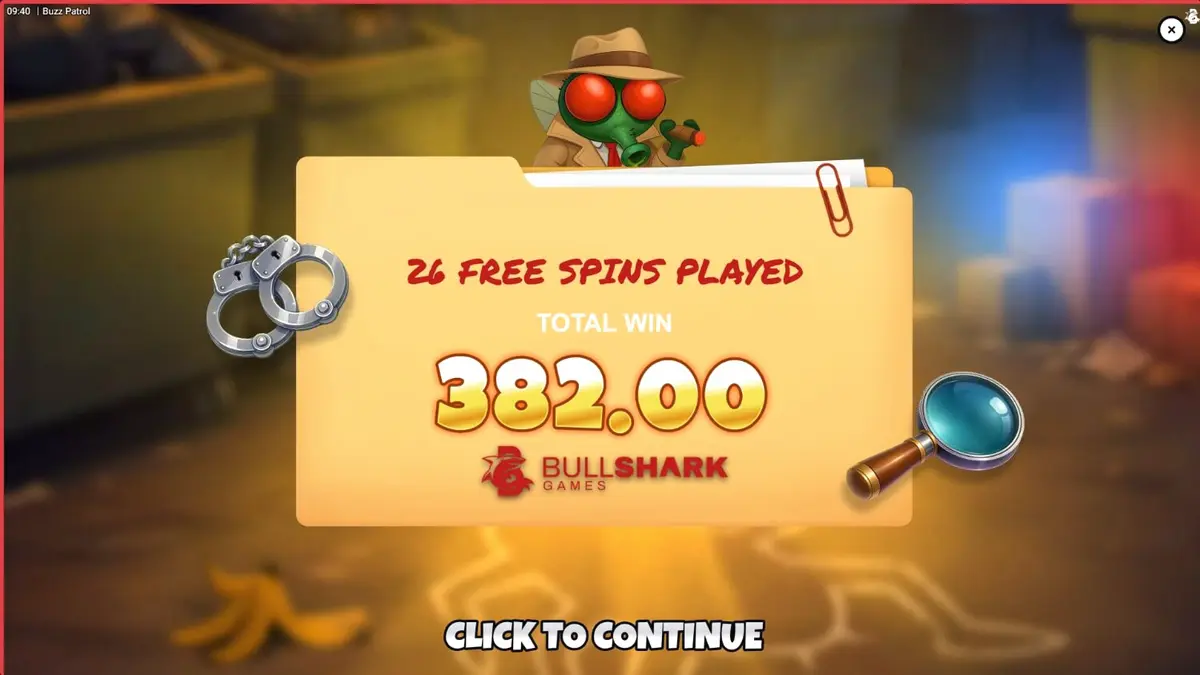 Tampilan visual slot Buzz Patrol dengan tema serangga polisi kartun